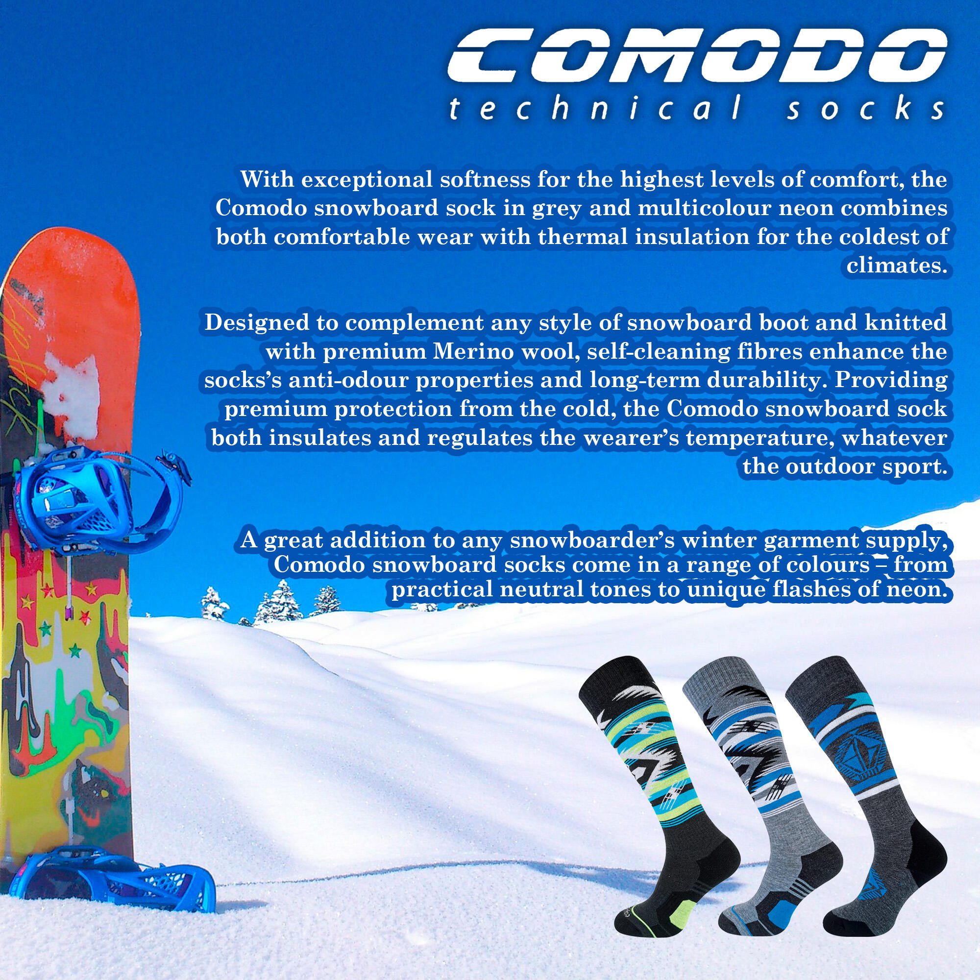 Knee High Long Outdoor Sport Technical Snowboard Socks | Mens & Ladies 3/3