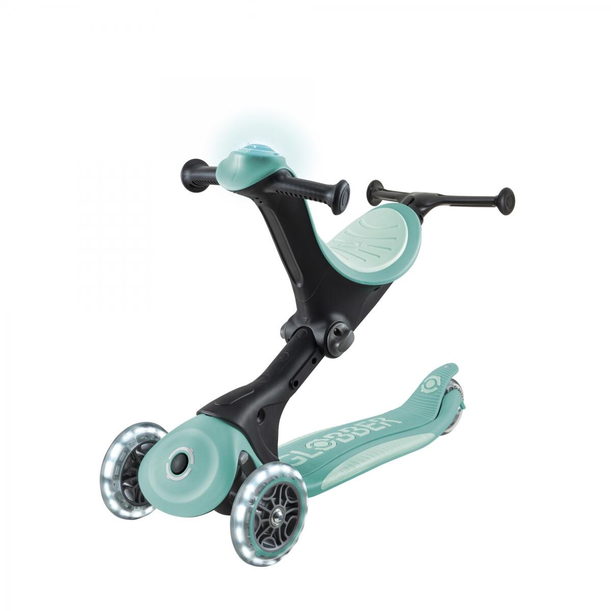 GLOBBER GO-UP DELUXE LIGHTS dunkelmint, mit Leuchtrollen und Leuchtmodul 4/8