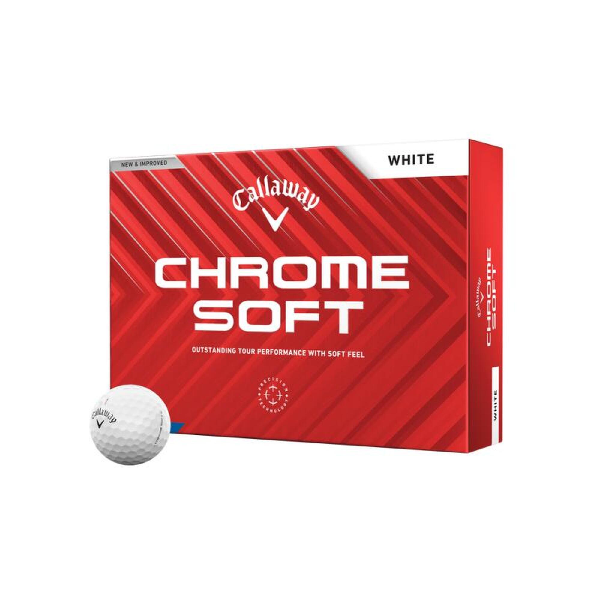 Doos met 12 Callaway Chrome Soft-golfballen, Kleur: wit, NEW