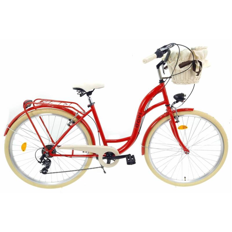 Bicicleta dama cu cos Davi® Emma 7 viteze Roata 28″, 160-185 cm, Roșu