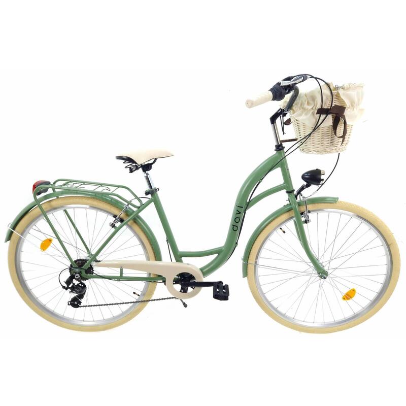 Bicicleta dama cu cos Davi® Emma 7 viteze Roata 28″, 160-185 cm, Măslinie