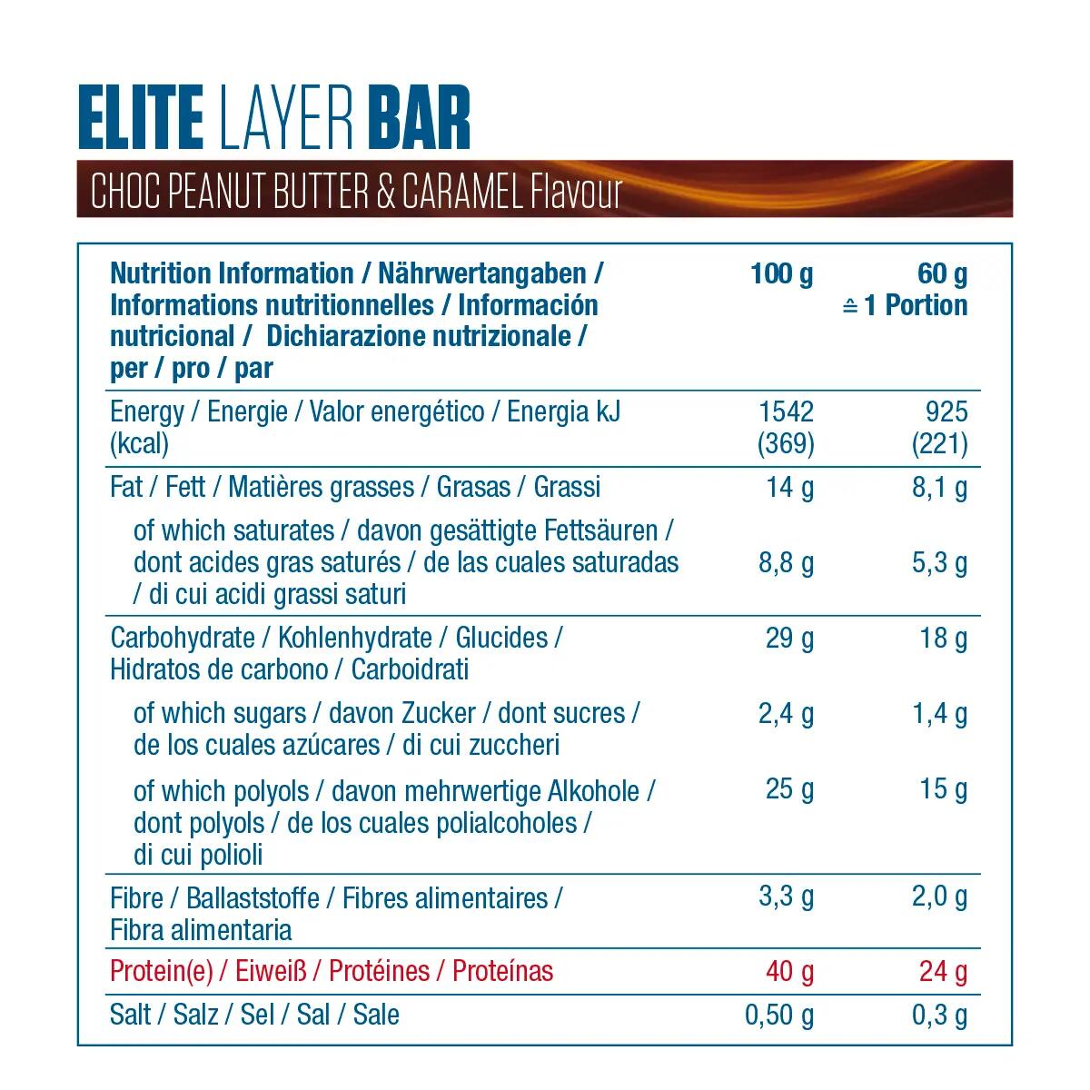 Protein Riegel Elite Layer Bar Peanut Butter & Caramel 18 x 60 g 4/7