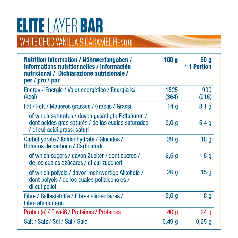 Dymatize Elite Layer Bar White Choc Vanilla - Caramel 18x(2x30g)-Protein Riegel