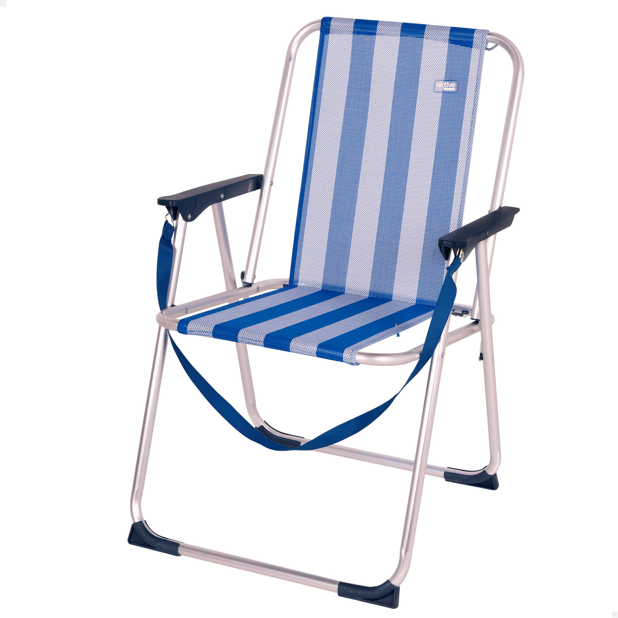 Aktive - Aktive Beach Marine - Chaise Pliante Haute Avec Poignée Bleu Et Blanc - Siège Pliant - Bleu - Taille Unique - Decathlon