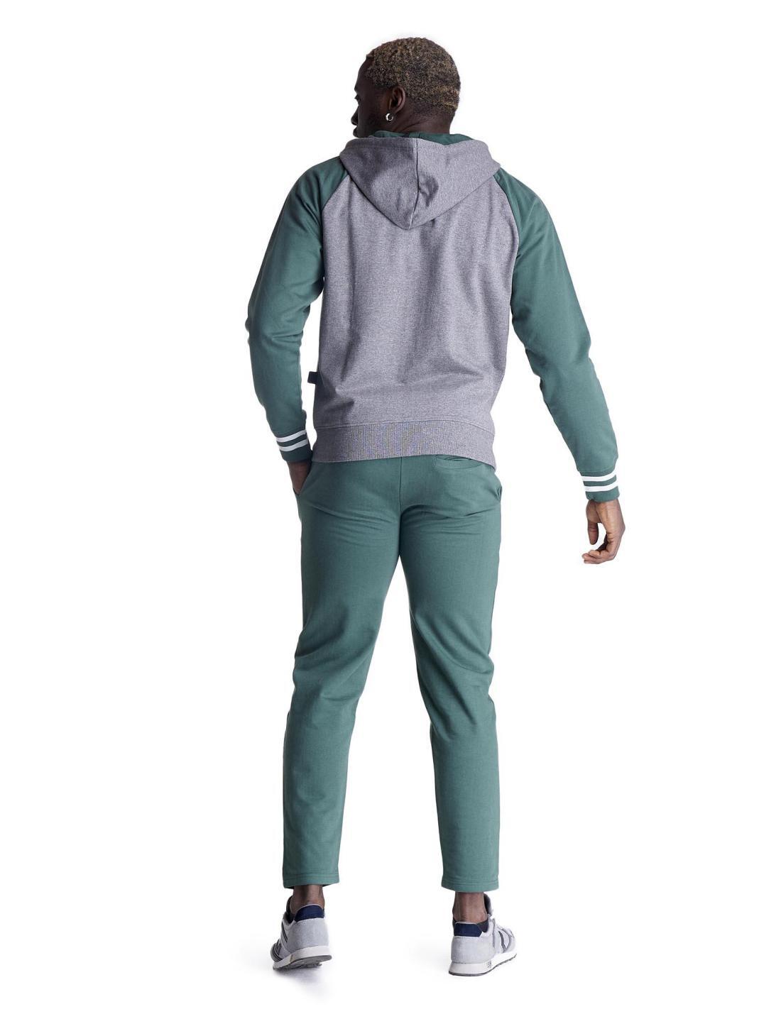 Fato de treino masculino universitário com capuz e zíper completo em dois tons 4/6