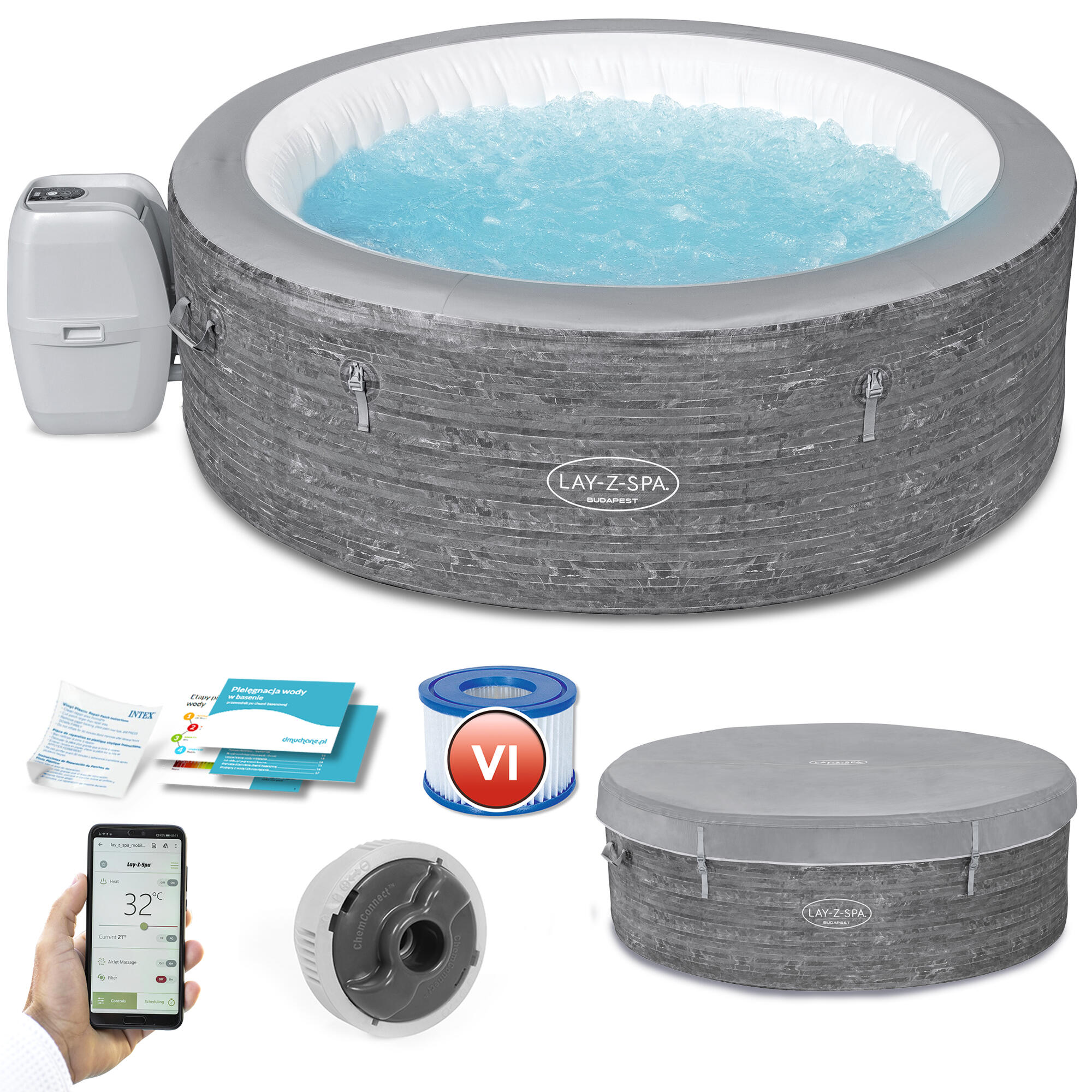 Bestway Spa gonflable rond Lay-Z-Spa Budapest AirJet avec WiFi 4-6 personnes 1/7
