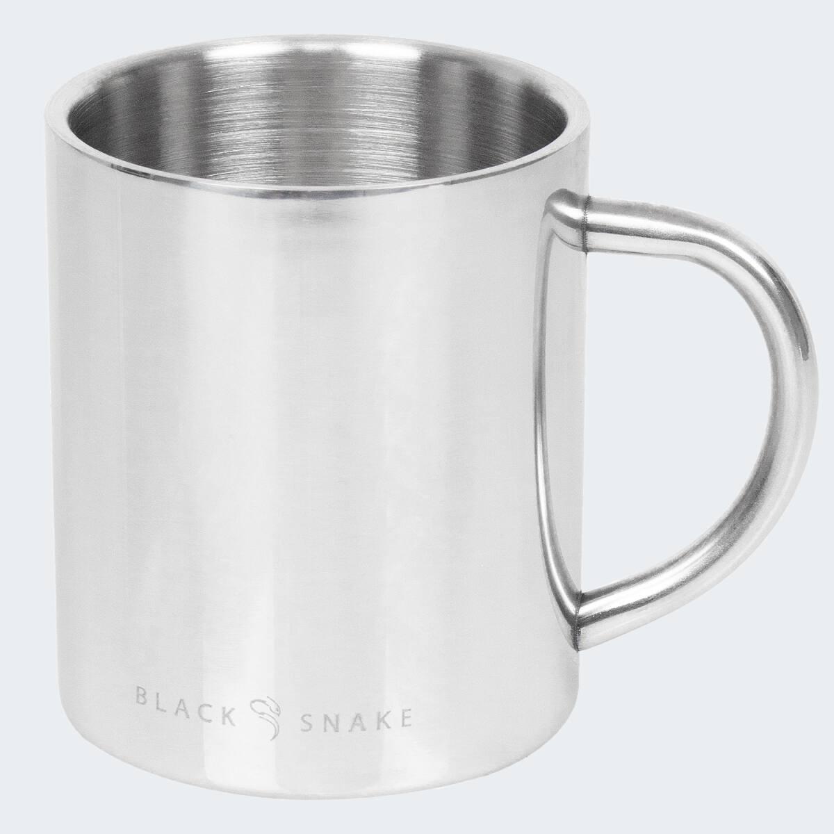 Camping Teller flach, Besteck und Thermotasse Karabinerhaken Set | Edelstahl 7/7