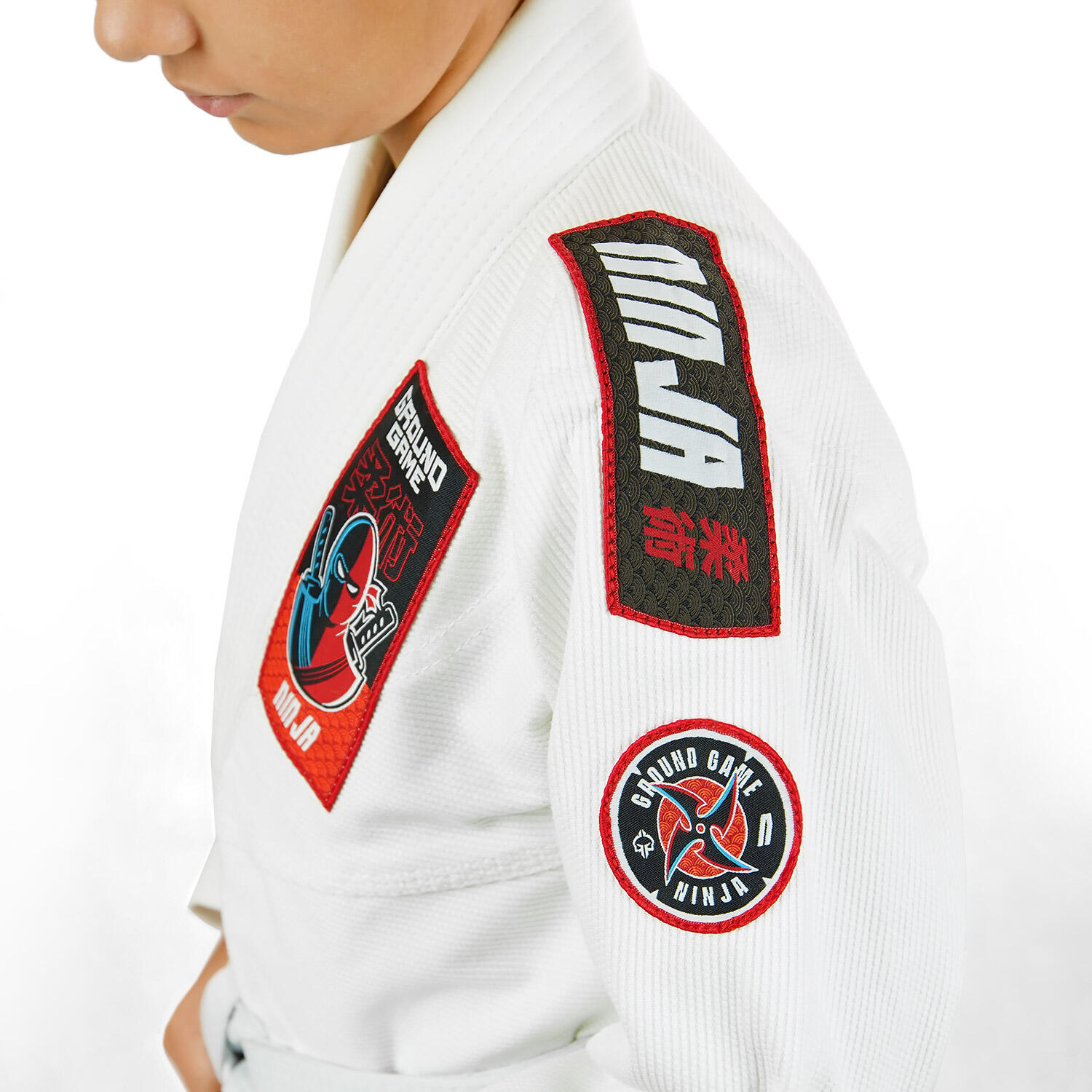 Kimono/Gi do BJJ dla dzieci Ground Game Ninja białe 2/7