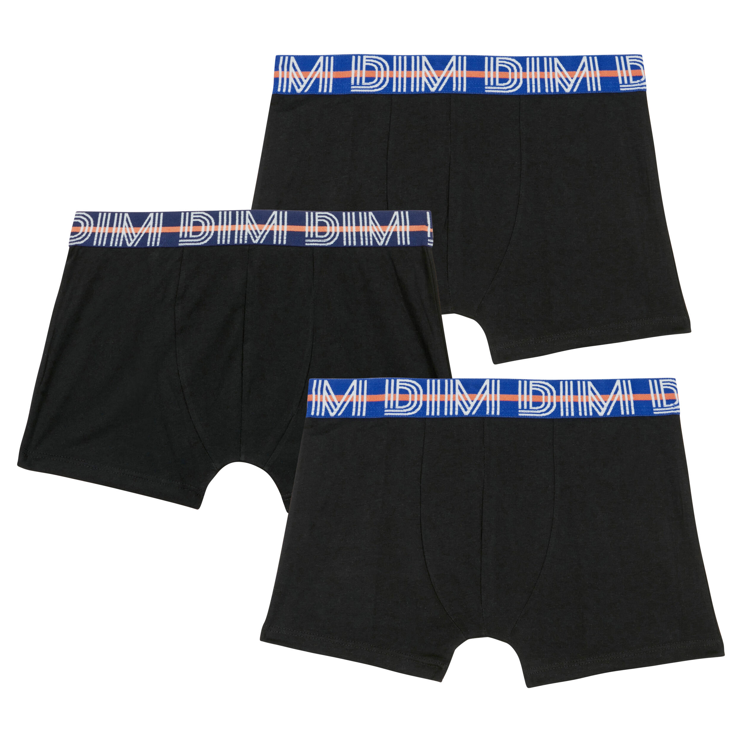 Dim - Lot De 3 Boxers Enfant Coton Ecodim - Caleçon - Bleu|noir|orange - 8 À 10 Ans - Decathlon
