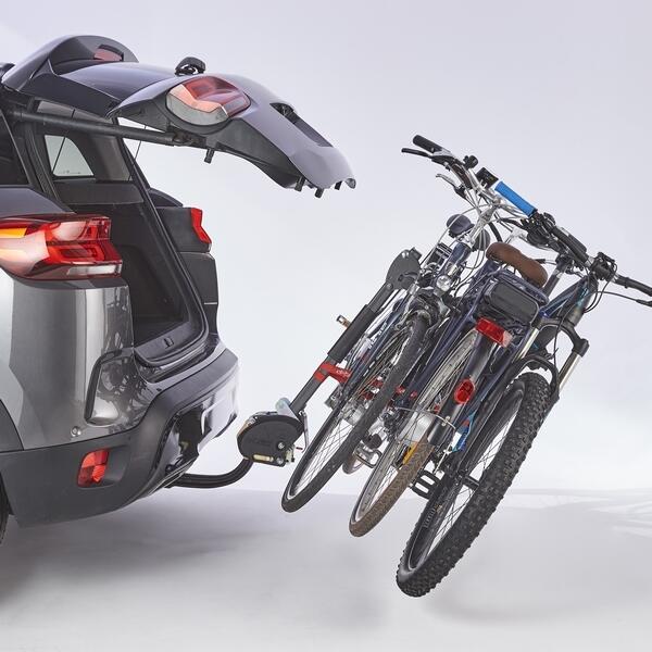 Porte-vélo 3 vélos électriques suspendus sur attelage rabattable HERCULE 3 ELEC 4/5