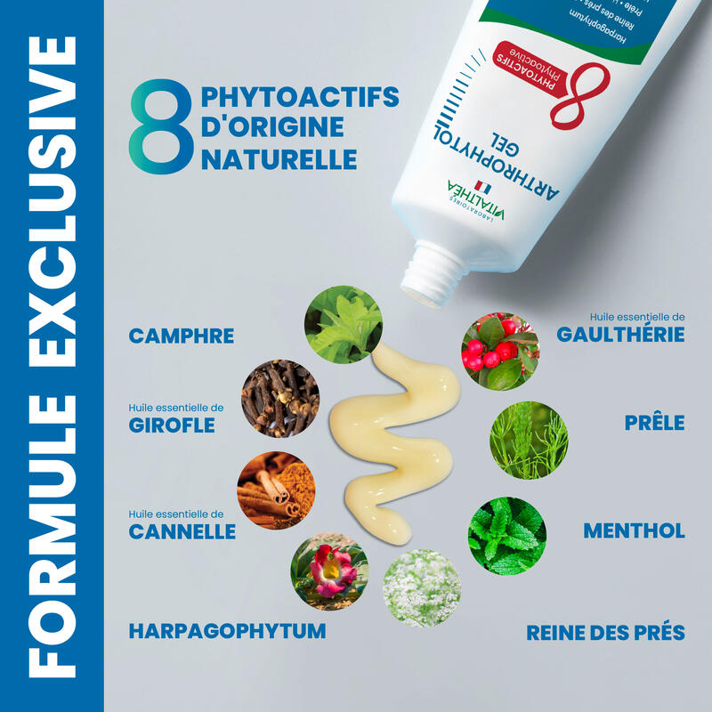 Gel de masaje 8 Activos Naturales - Harpagofito, Aceites, Mentol, Alcanfor