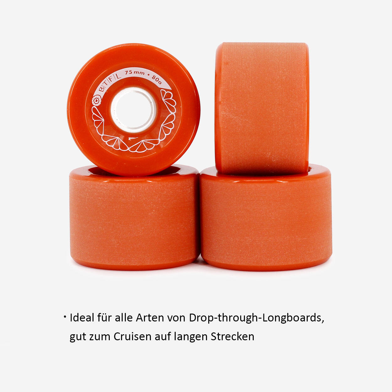 BTFL Longboard Rollen Set - 75 x 52 mm - 80A - 4er Set - rot 3/3