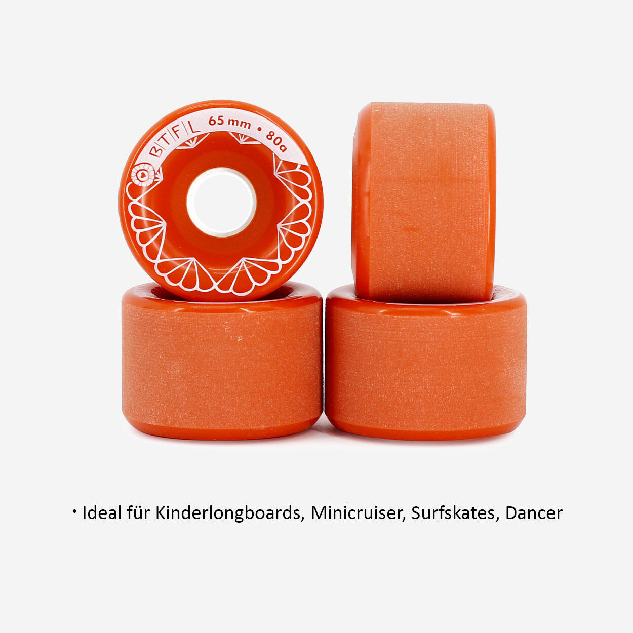 BTFL Juego de ruedas Longboard 65 x 45 mm - 80A - juego de 4 - rojo 2/3