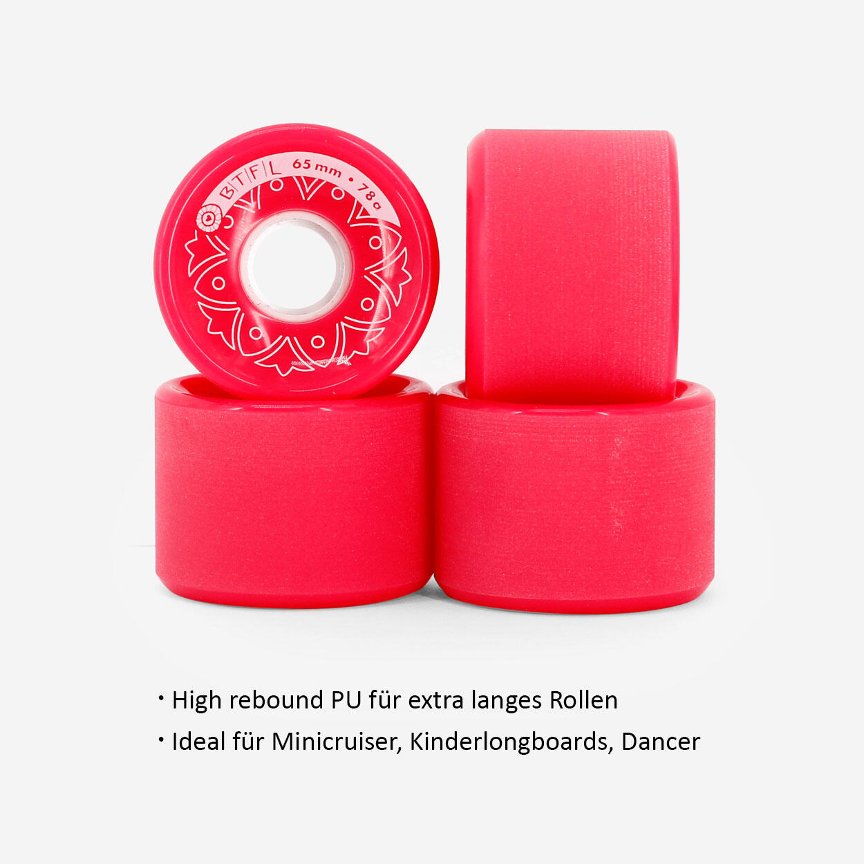 BTFL Juego de Ruedas Longboard 65 x 47mm - 78A - Juego de 4 - rosa 3/3