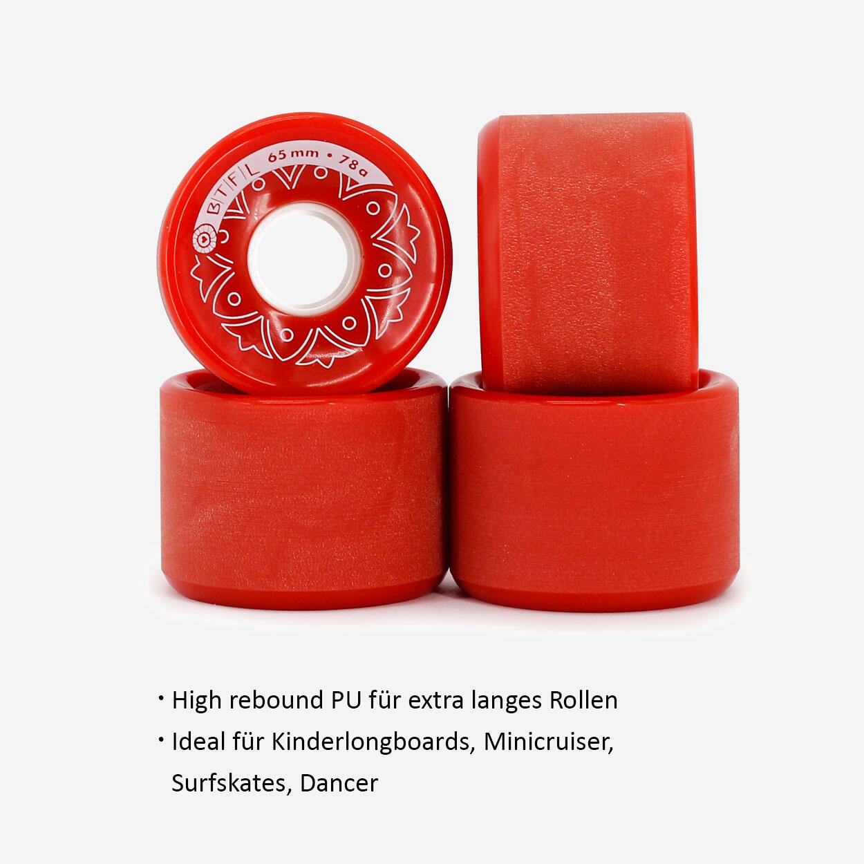 BTFL Longboard Rollen Set 65 x 47 mm - 78A - 4er Set - rot 3/3
