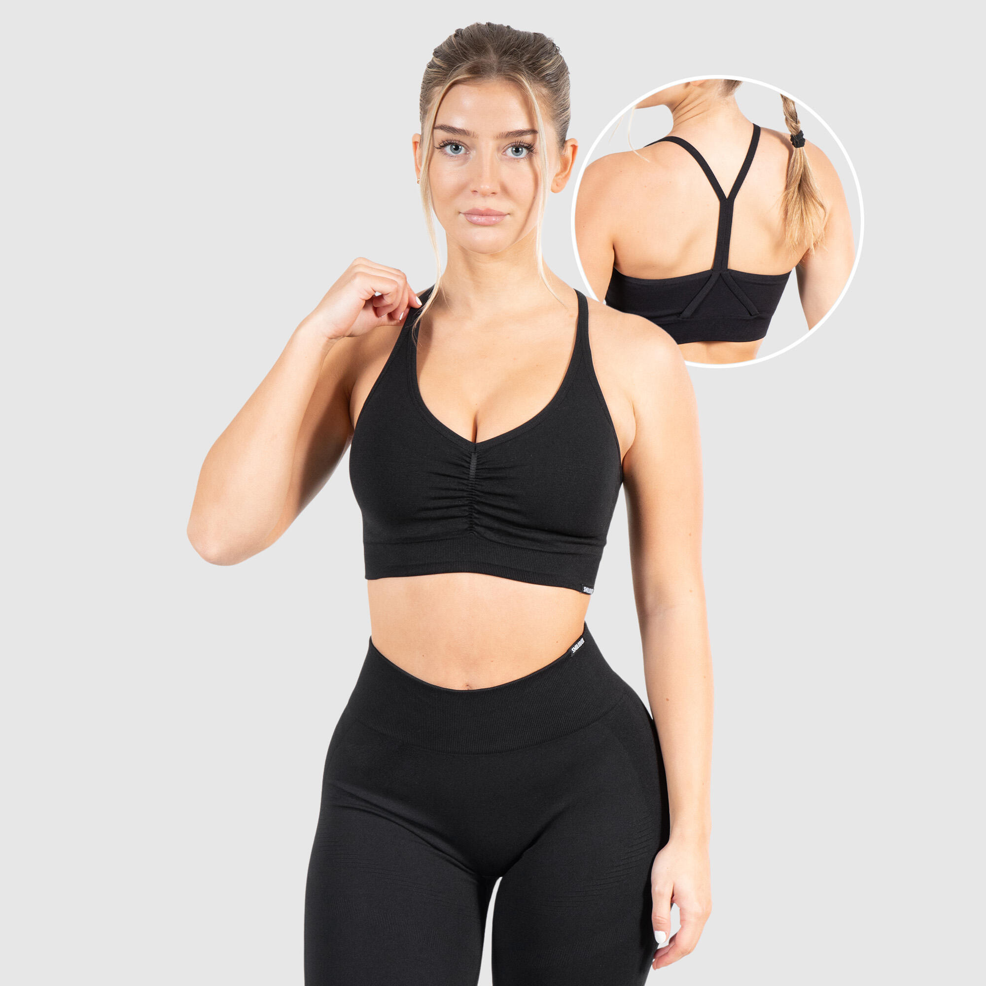 SMILODOX Damen Sport BH Solid Scrunch Schwarz