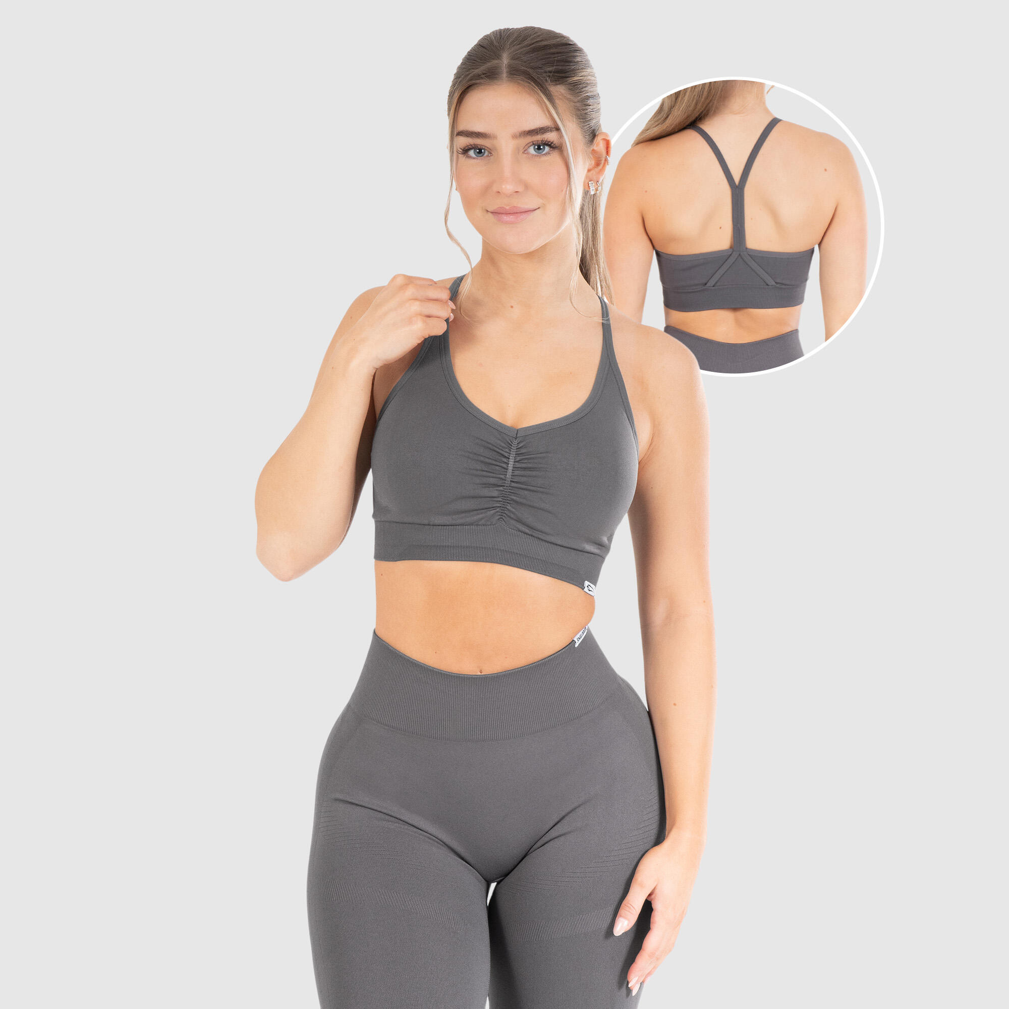 SMILODOX Damen Sport BH Solid Scrunch Anthrazit