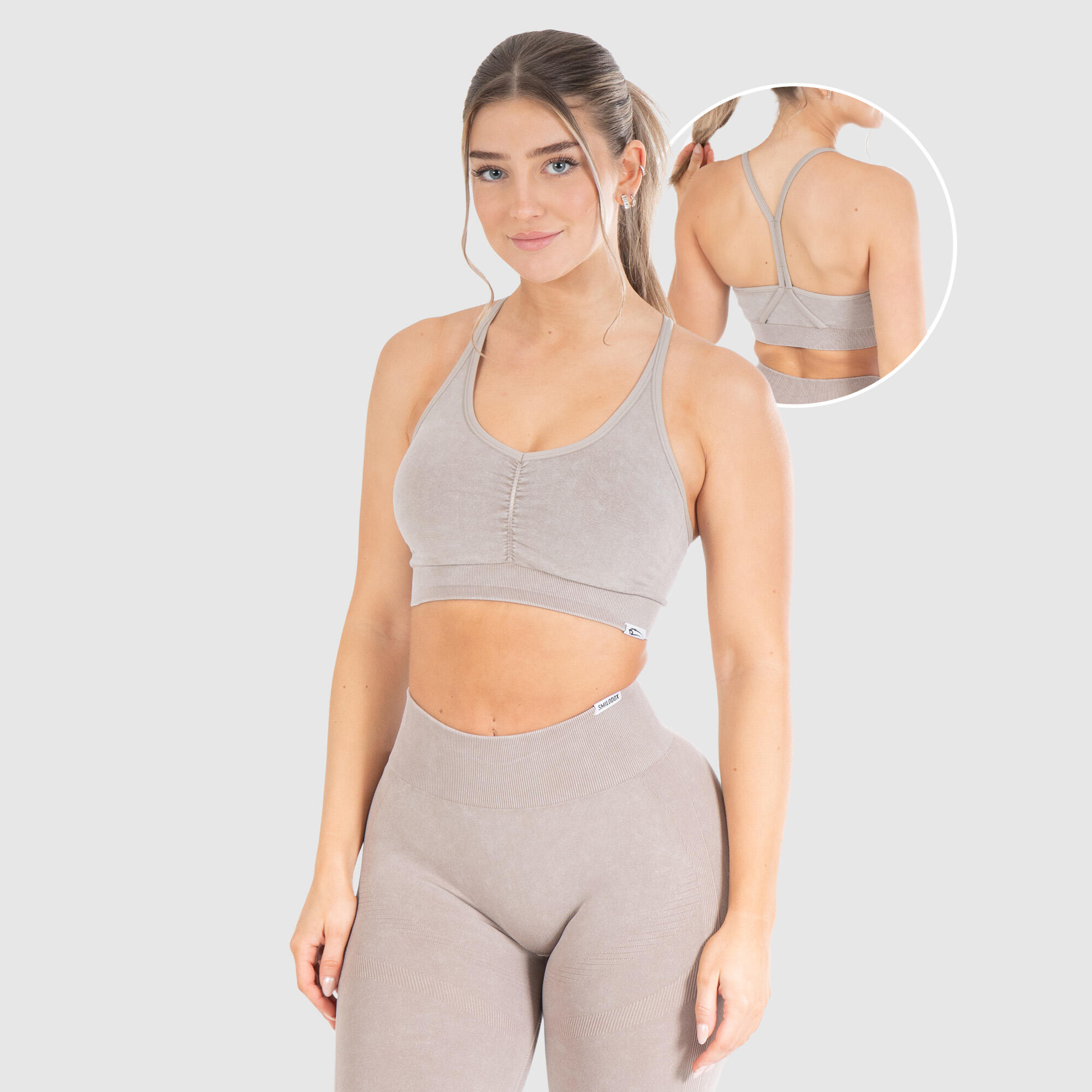 SMILODOX Damen Sport BH Batik Scrunch Hellbraun