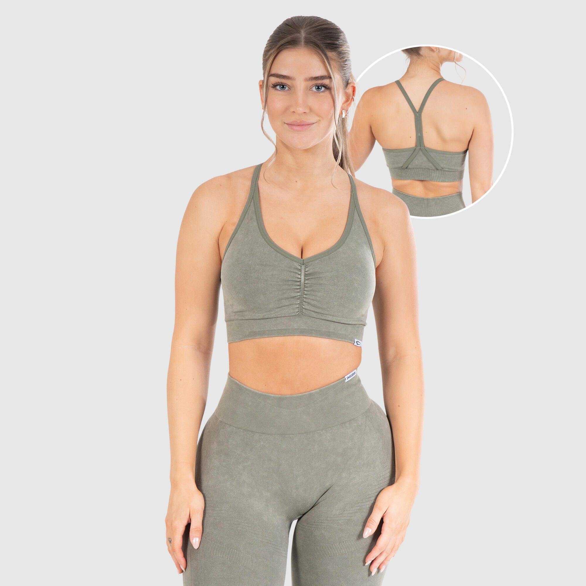 SMILODOX Damen Sport BH Batik Scrunch Olive