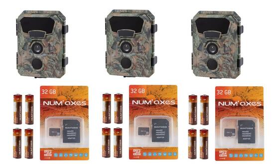 PACK 3 pièges photographiques PIE1066 + 12 piles + 3 cartes SD 32GB
