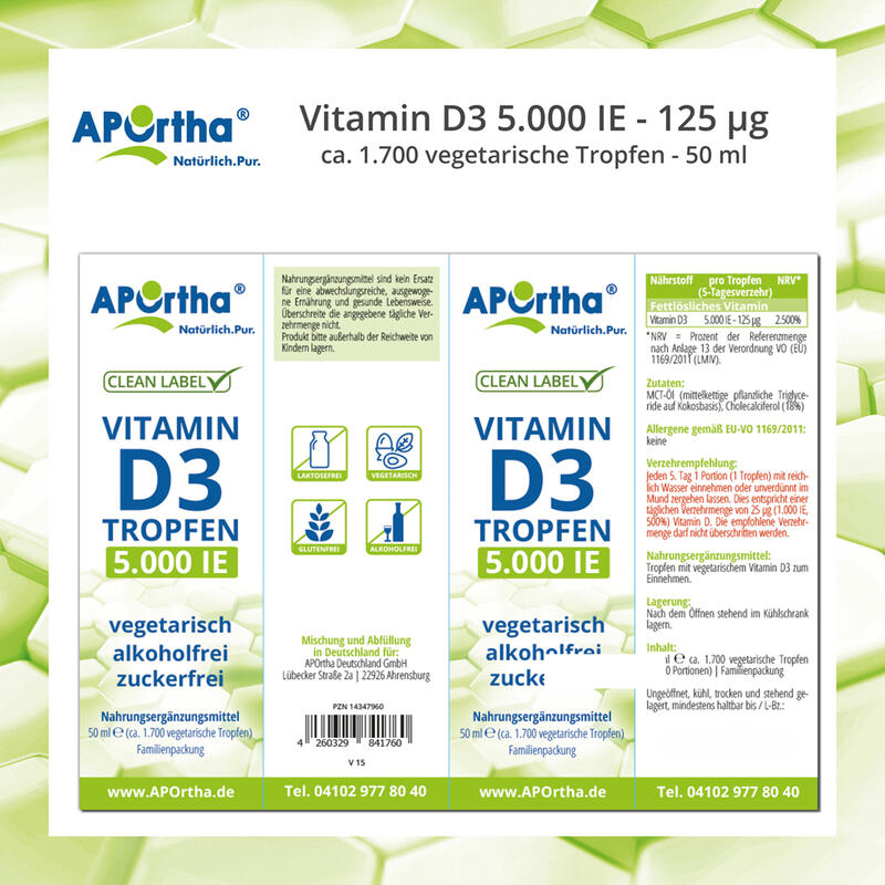 Vitamin D3 5.000 IE pro Tropfen - ca. 1.700 vegetarische Tropfen - 50 ml