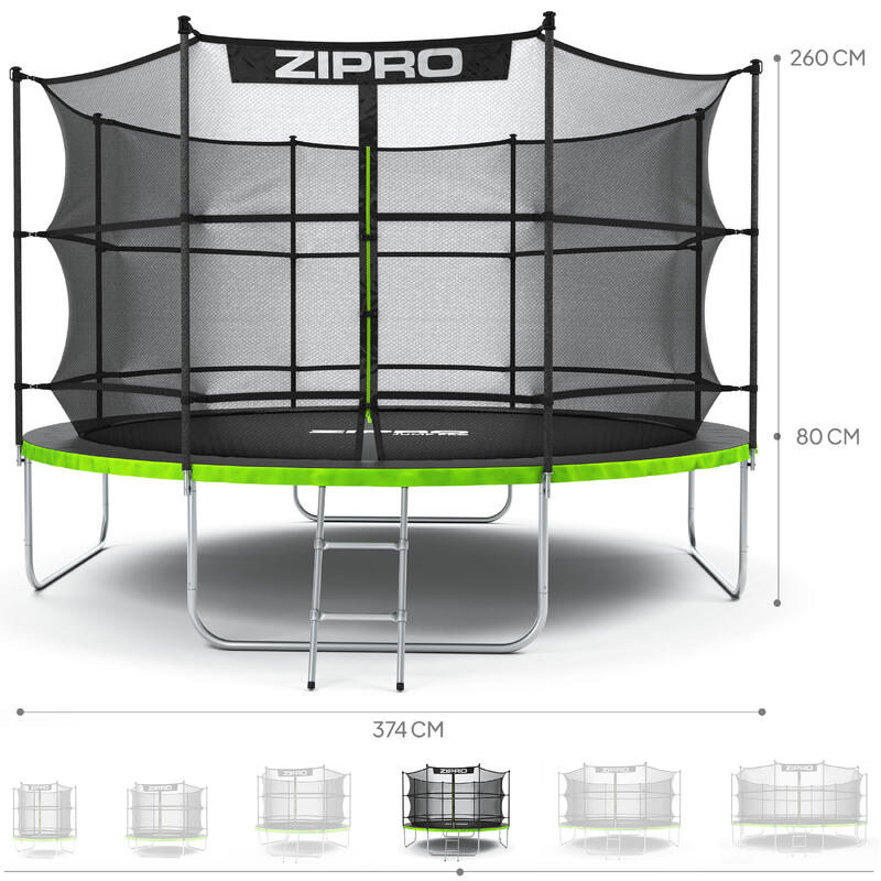 Trampolin rund outdoor Zipro Jump Pro 12FT 374 cm mit Internes Sicherheitsnetz
