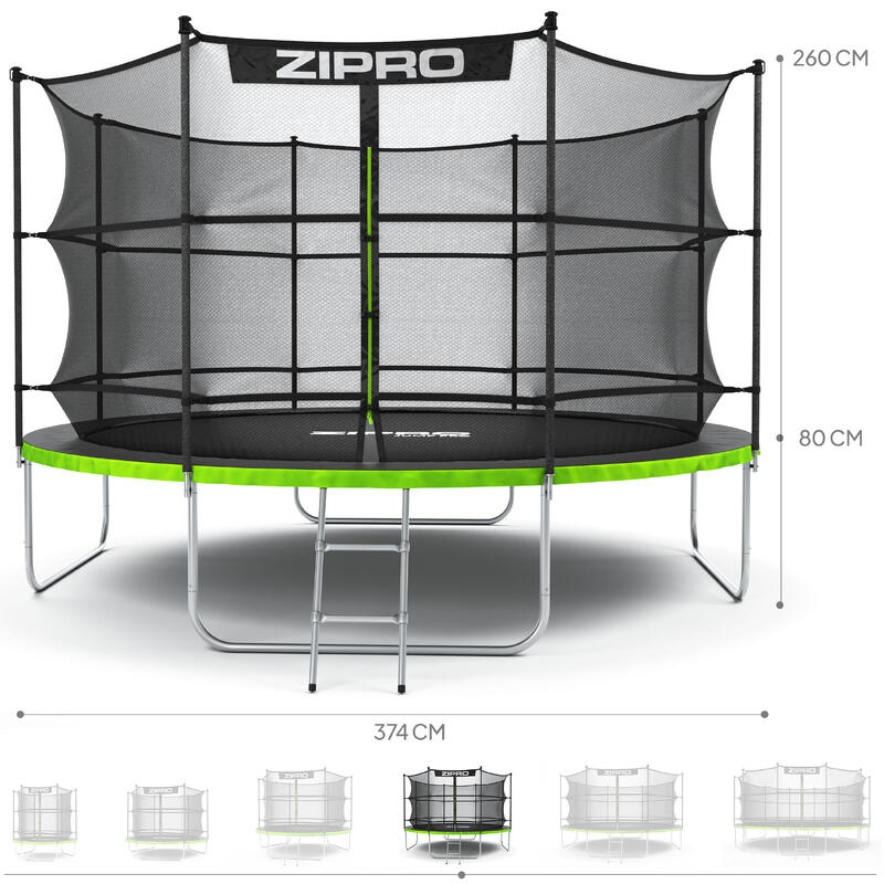 Trampoline ronde Zipro Jump Pro - 12FT 374 cm - met veiligheidsnet intern