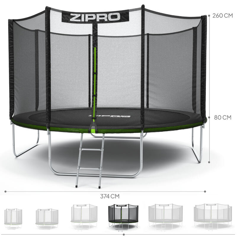 Trampolin rund outdoor Zipro Jump Pro 12FT 374 cm mit Externes Sicherheitsnetz