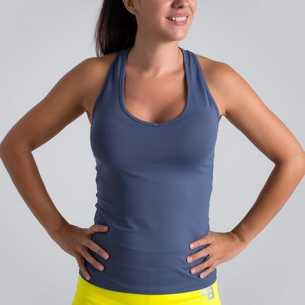 BELÉN BERBEL Camiseta de pádel y tenis de mujer basica pico gris denim