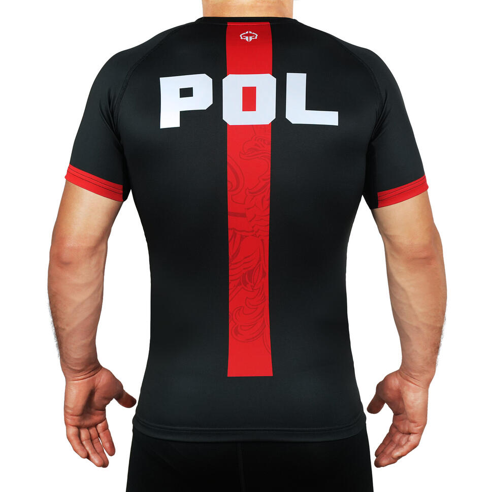 Rashguard do MMA/BJJ męski Ground Game Polska czarny z krótkim rękawem