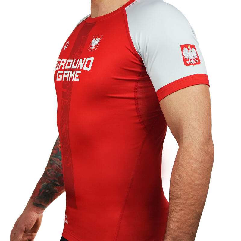 Rashguard do MMA/BJJ męski Ground Game Polska czerwony z krótkim rękawem