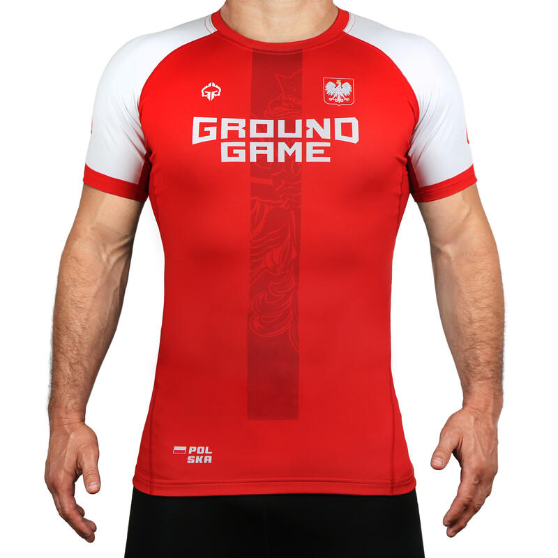 Rashguard do MMA/BJJ męski Ground Game Polska czerwony z krótkim rękawem