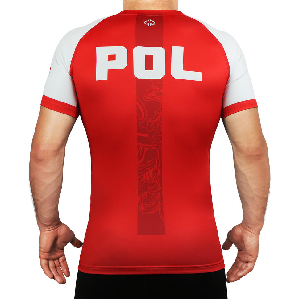 Rashguard do MMA/BJJ męski Ground Game Polska czerwony z krótkim rękawem