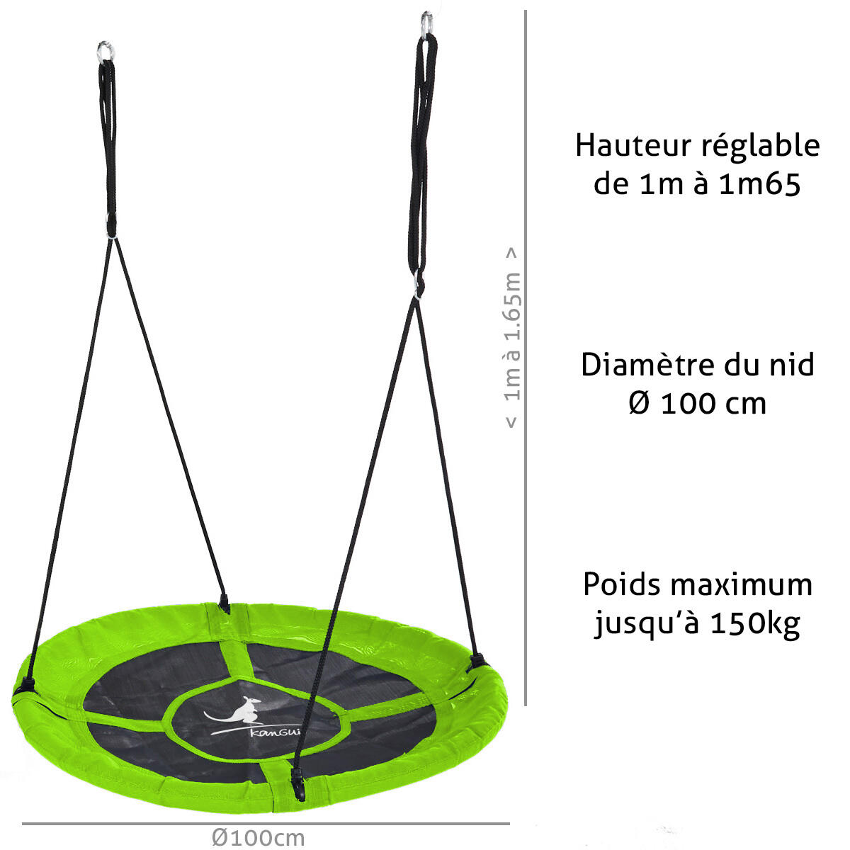Balançoire ronde nid d'oiseau Ø100 cm - Vert - Charge 150 kg 4/5