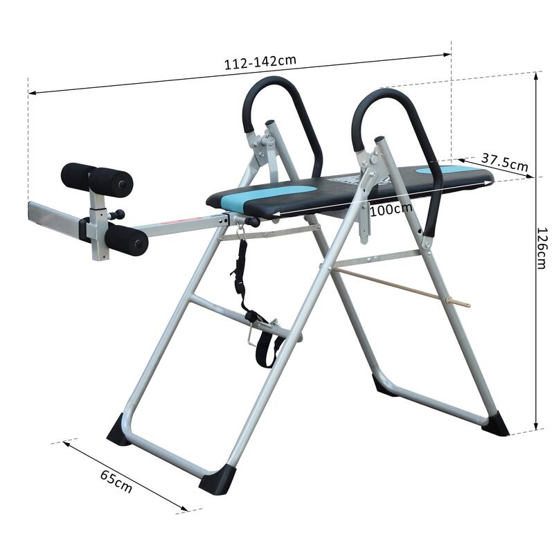 Tábua de Inversão Gravitacional Dobrável 65x112-142x126cm Azul e Preto HOMCOM