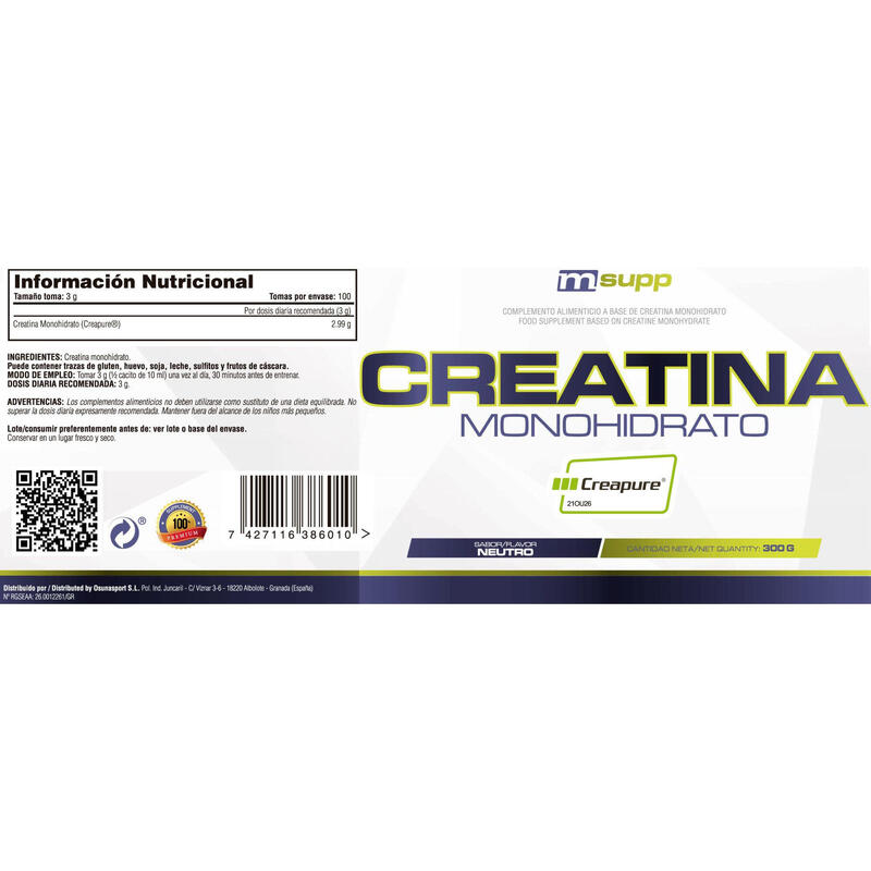 Creatina (Creapure®) - 300g Neutro de MM Supplements