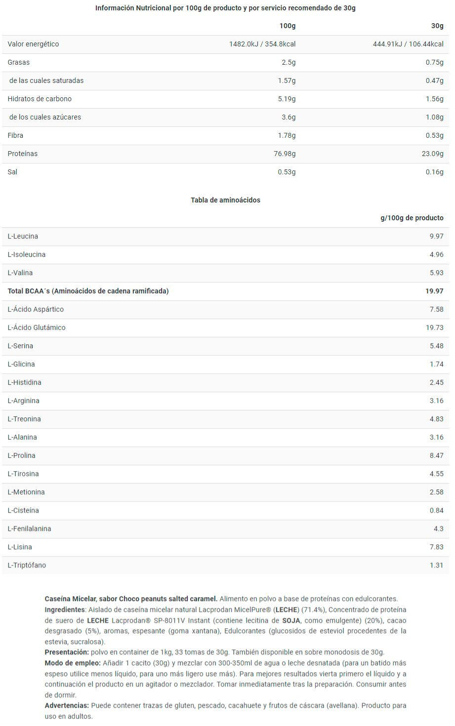 Caséine Micellaire - 1kg Cacahuetes sel au miel de BIG 4/5