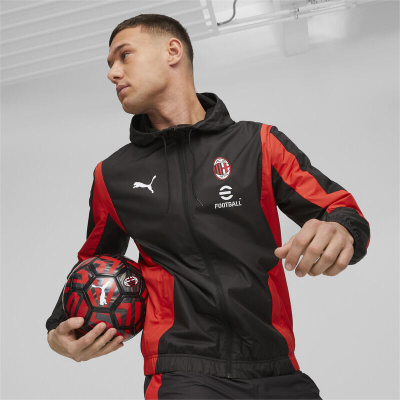 Veste d'avant-match tissée 23/24 AC Milan PUMA Black For All Time Red