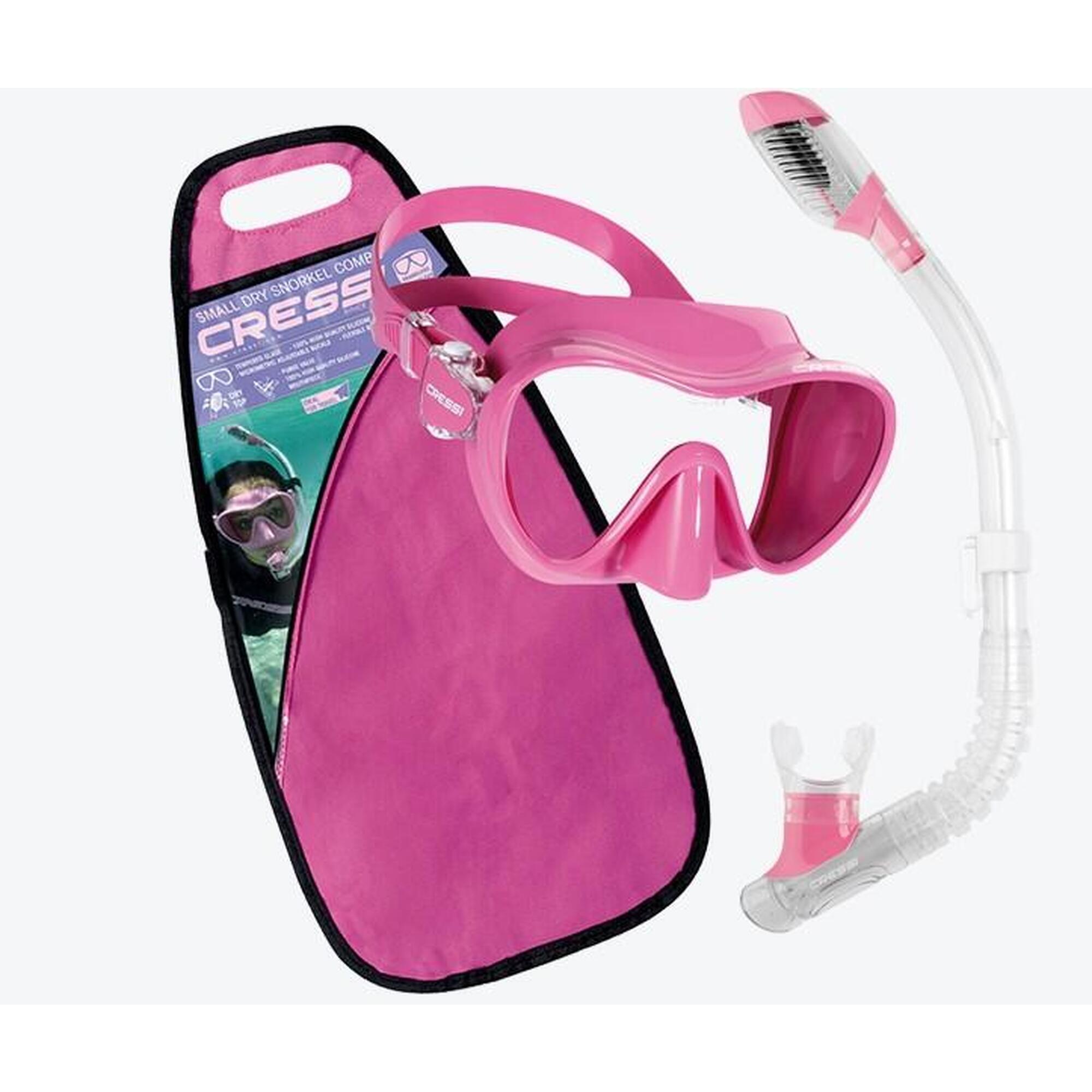 F1 Small Mask + Mini Dry Snorkel Set for Kids - Pink