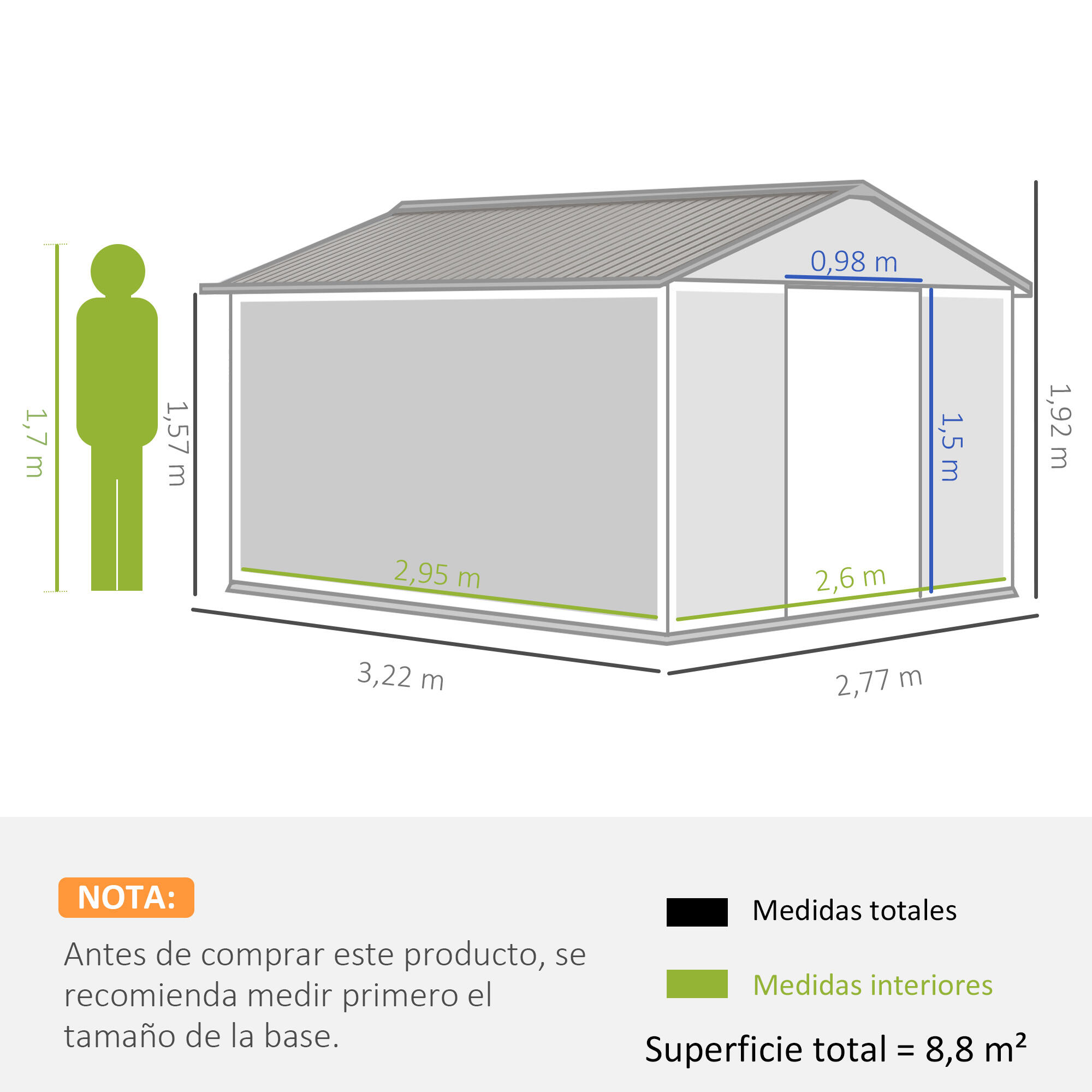 Caseta almacenamiento Outsunny 322x277x192 cm Gris 3/6