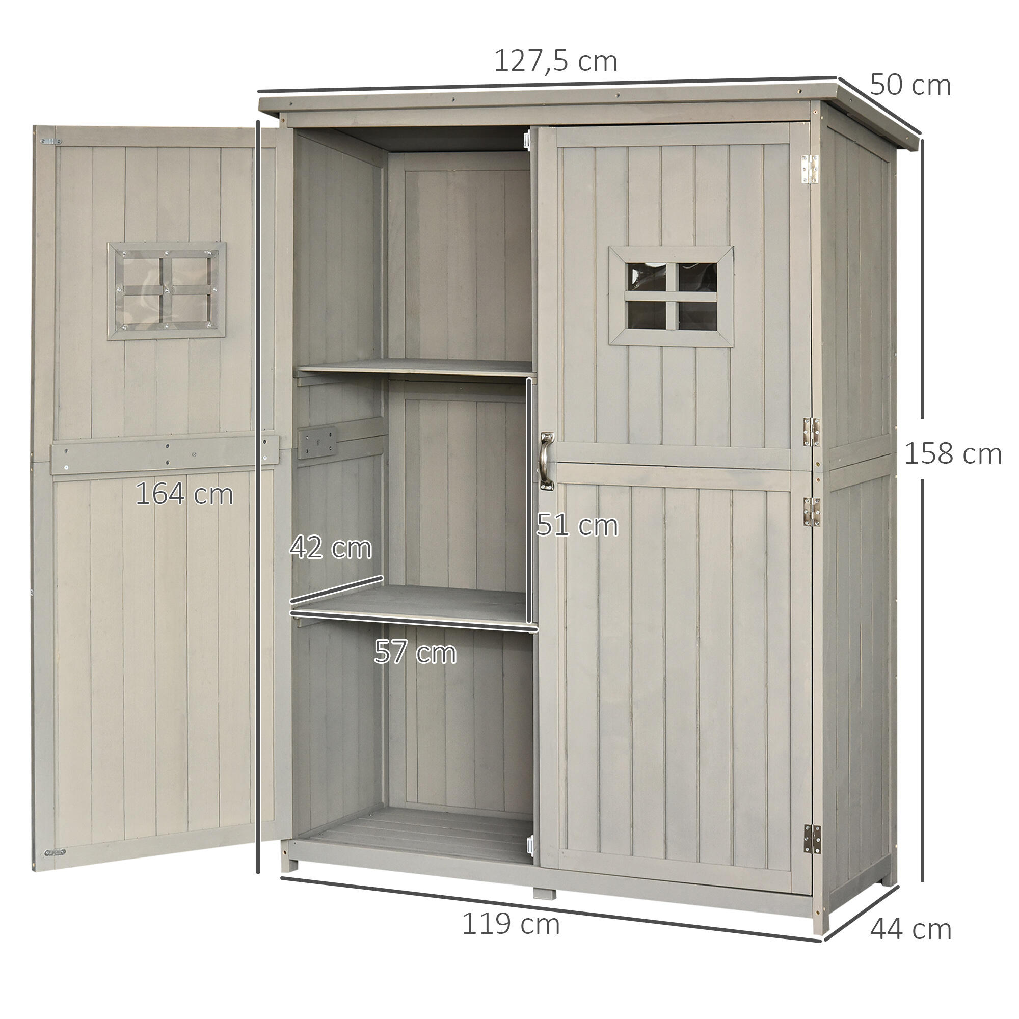 Cobertizo de Madera Outsunny 127.5x50x164 cm Gris 3/6