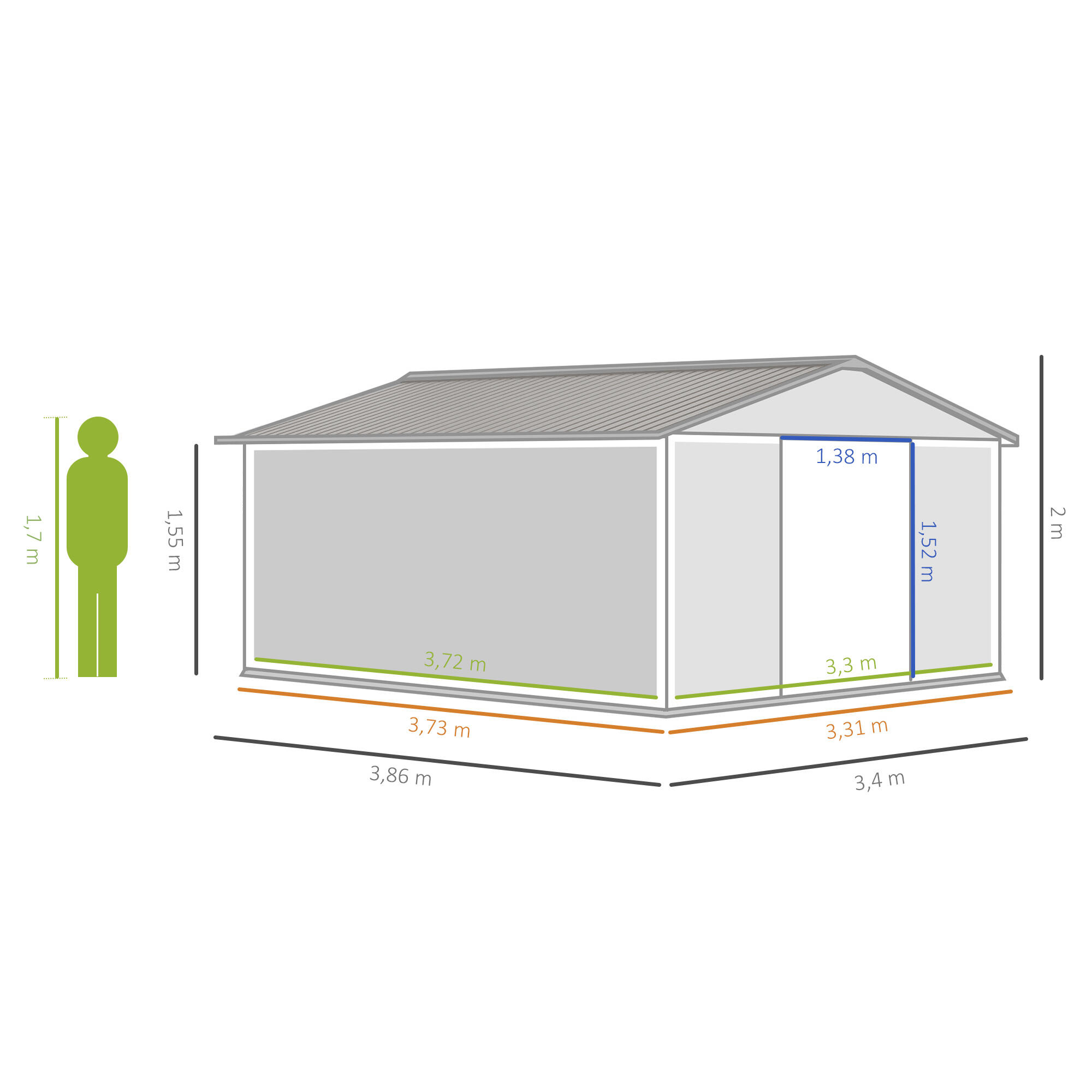 Abrigo de armazenamento Outsunny 340x386x200 cm cinza claro 3/6