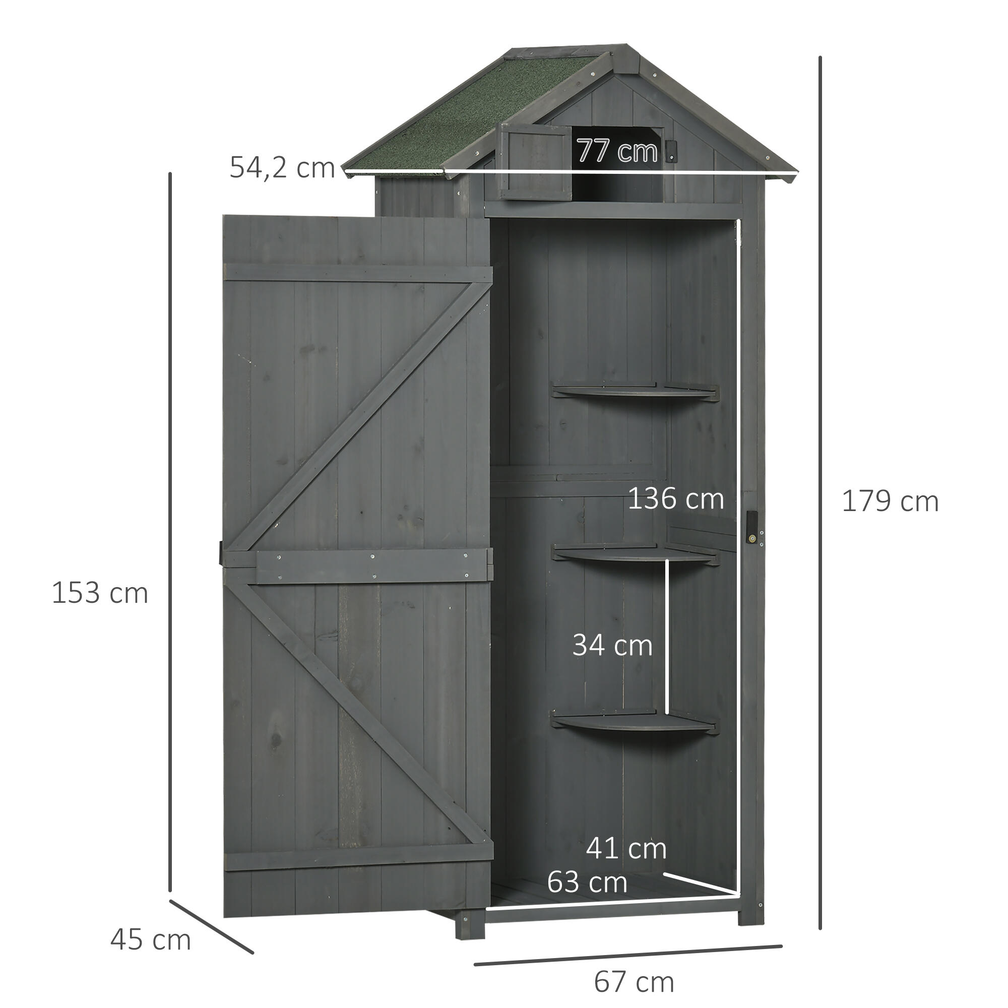 Armario almacenaje Outsunny 77x54.2x179 cm Gris y Verde 3/7