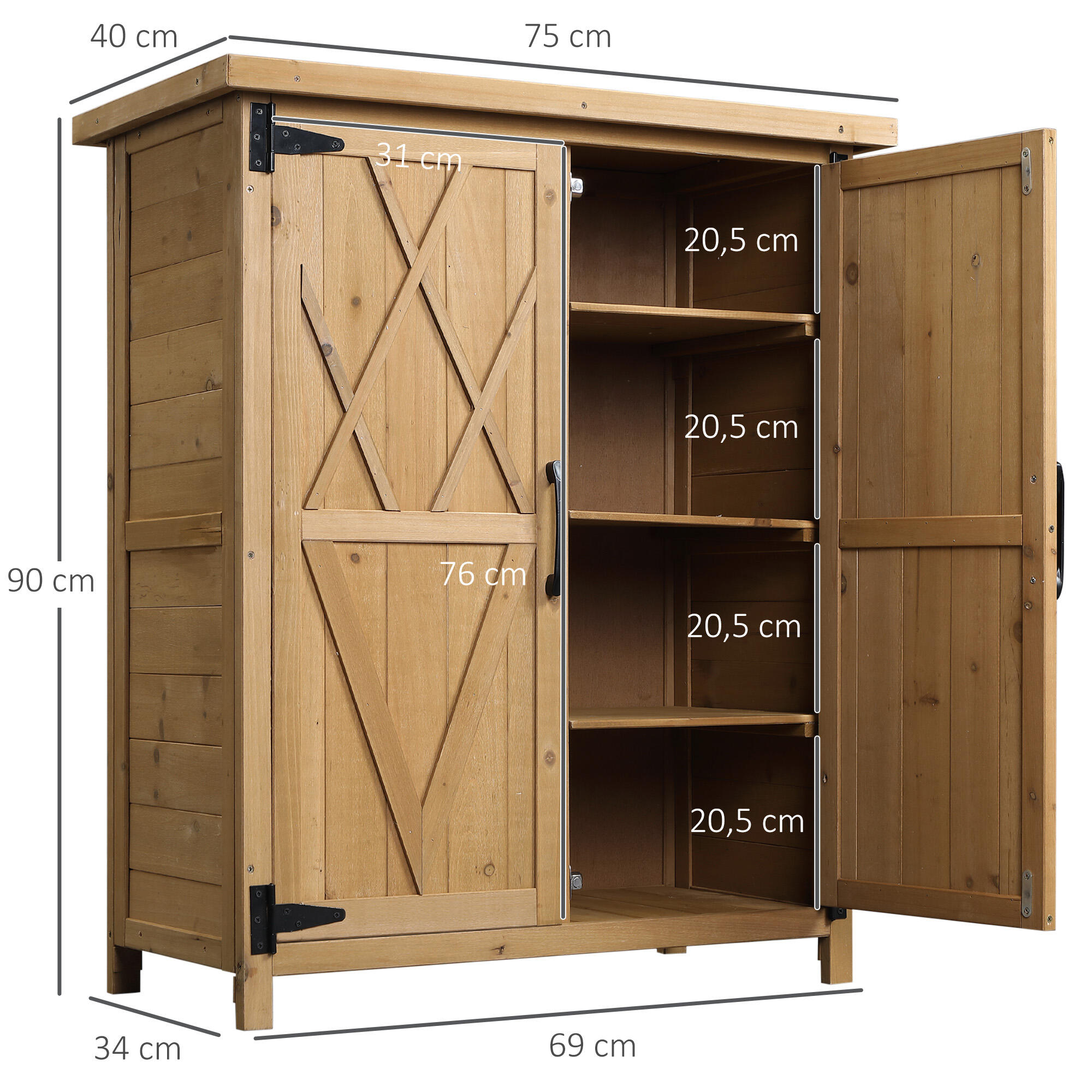Armario de Evento Deportivo Outsunny 75x40x90 cm Madera Natural 3/7