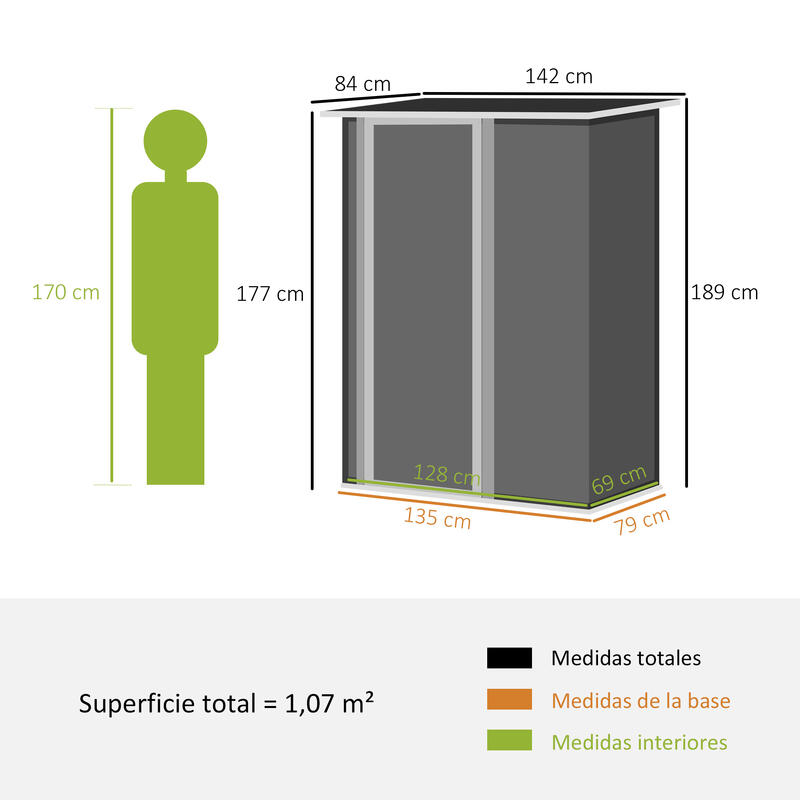 Cobertizo de Jardín Outsunny 142x84x189 cm Gris