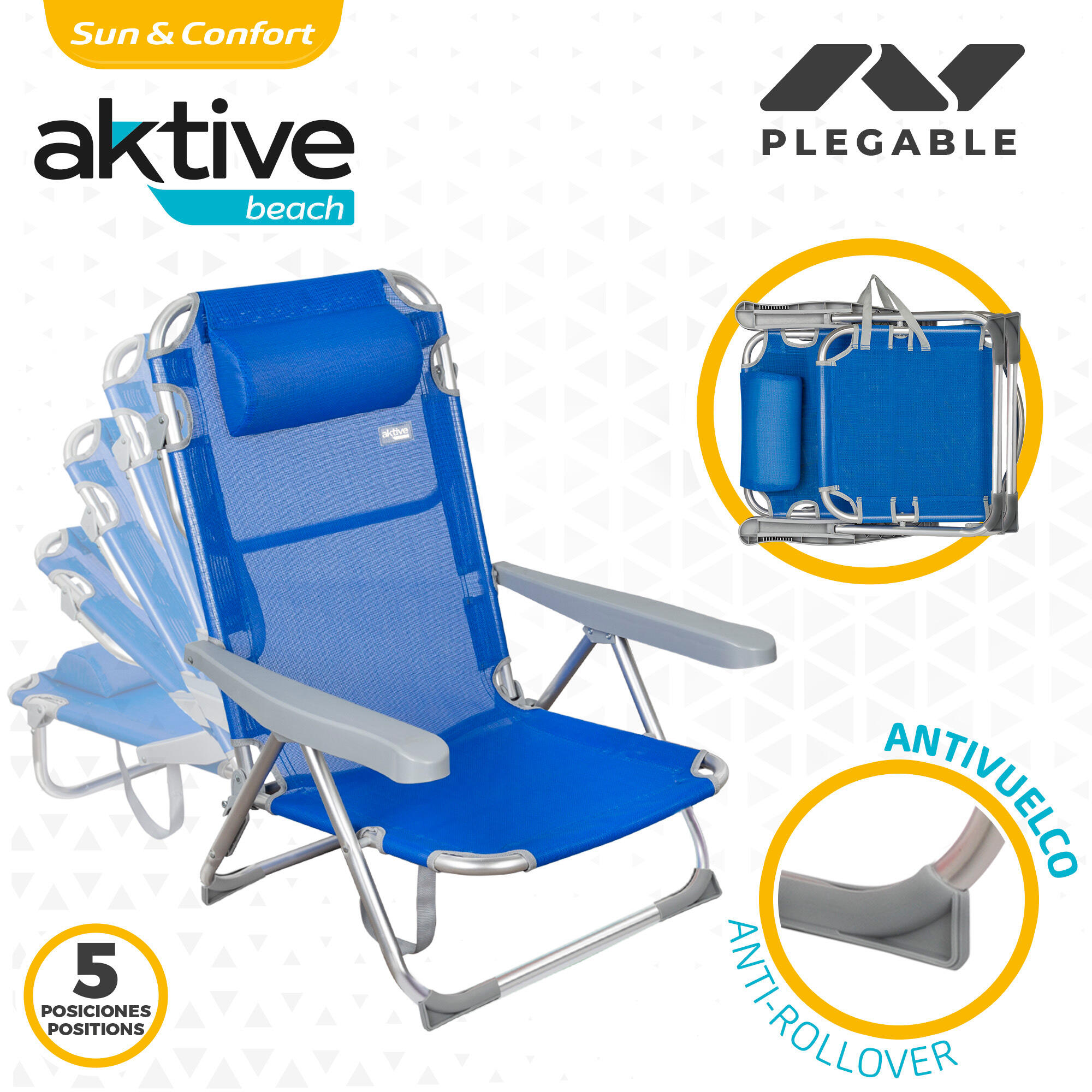 Cadeira alta dobrável de alumínio multi-posições azul Aktive 3/6