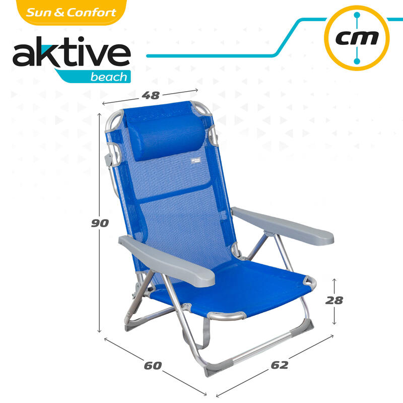 Cadeira alta dobrável em alumínio multi-posições Aktive Beach - azul