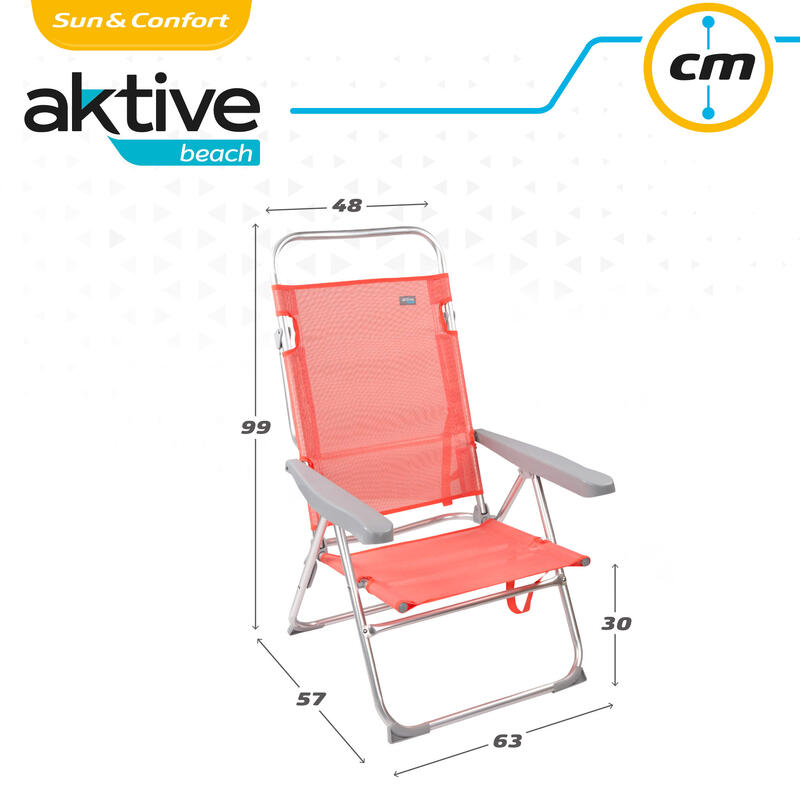 Cadeira de praia reclinável em alumínio coral Aktive