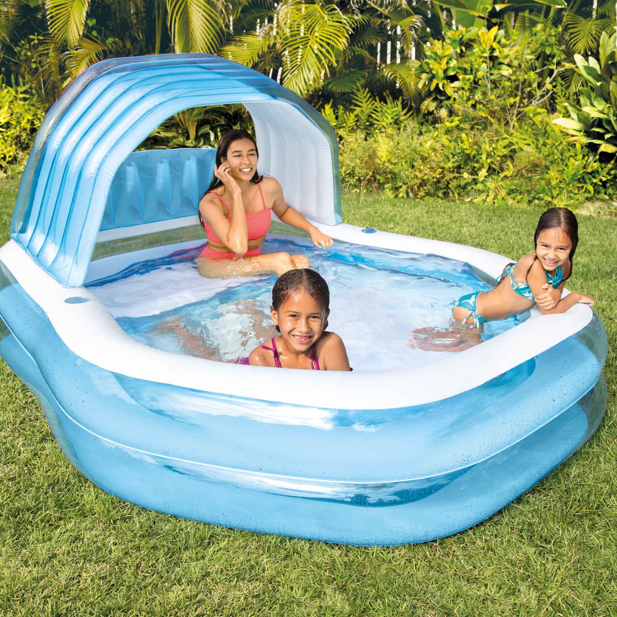 Piscina hinchable para niños azul c/sillón y toldo 229x191x135 cm INTEX 6/7