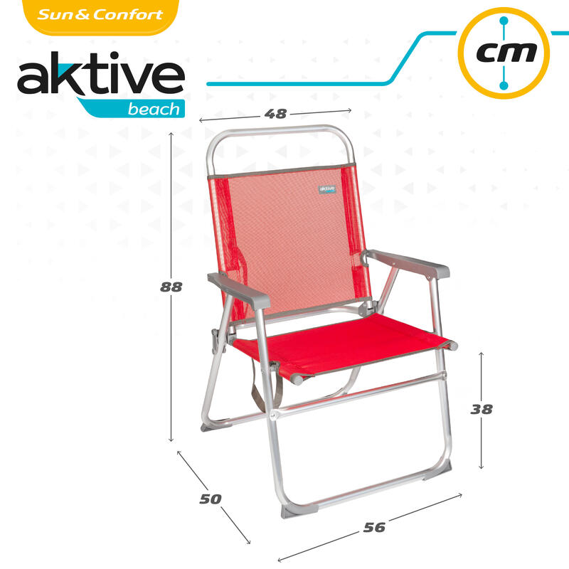 Cadeira de praia dobrável em alumínio Aktive Beach  - vermelho